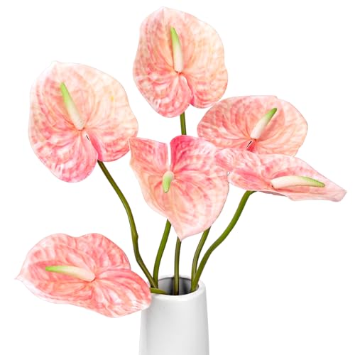 OBDXZHC 8PCS 22.8inch Anthurium Artificial Flowers Pink Faux Silk Anthurium Flower Faux Floral Arrangement for Vase Table Centerpieces Wedding Garden Home Decoration (Pink)