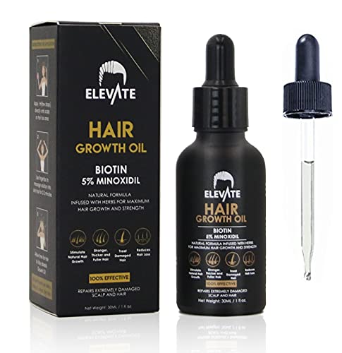 ELEVATE Hair Growth Serum - Biotin Hair Growth Oil & 5% Minoxidil Treatment for Stronger Thicker Longer Hair – Natural Hair Growth Thickening Treatment - Stop Thinning & Hair Loss for Men & Women 1oz