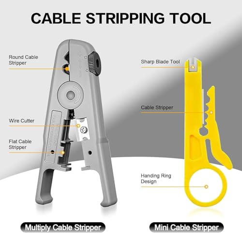 Image of COOLCOLD RJ45 Crimping Tool, for Cat7 /Cat6 /Cat5 - Professional Pass Through Ethernet Crimper Set with Cable Tester (RJ45 /RJ11), Wire Stripper, 20 Cat6 Connectors & 20 Boots, Network Installation Kit