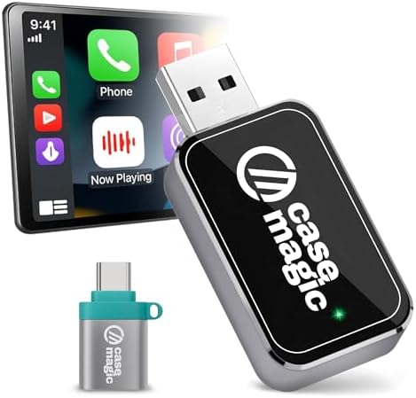 CaseMagic 2-in-1 Wireless Car Receiver| Converts Wired CarPlay & Android Auto to Wireless| Bluetooth 5.0+5GHz WiFi, Plug & Play USB A/Type-C Adapter| Only for Cars with OEM Wired CarPlay/Android Auto