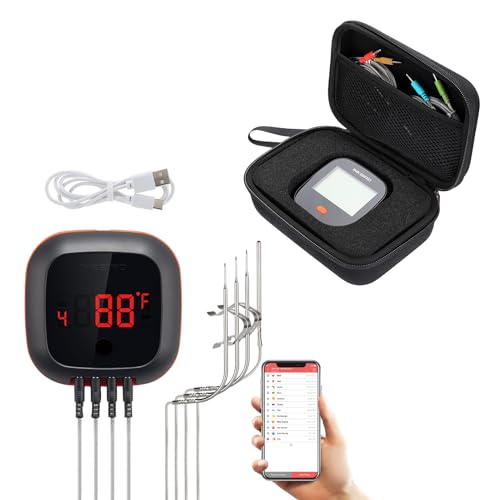 Inkbird IBT-4XS Bluetooth Wireless Grill Thermometer with 4 Probes and Carrying Case Bundle