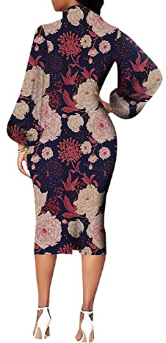 Image of Sexy Long Sleeve Dress for Women Solid Color Bow Knot Turtleneck Formal Gown Midi Casual Church Dresses
