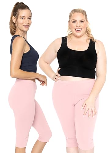 Image of STRETCH IS COMFORT Cotton Capri Leggings, Knee Length Pants, Plus Size | Soft pull-on comfort, lightweight summer feel, ankle option, casual layering, cotton leggings, black capris, under dresses