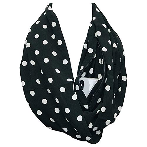 Shop Pop Fashion - Women Infinity Scarf Zipper Pocket Scarf, Infinity Scarves (Polka Dot, Black)