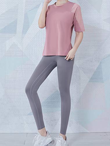 Red Plume Camiseta feminina atlética de manga curta com absorção de umidade, secagem rápida, ioga, g