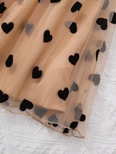 Image of Girls Black & Beige Heart Print Party Dress | Flutter Sleeve Top with Tulle Skirt | Kids Elegant Birthday & Festive Frock(DW-203)