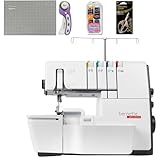 Bernette B64 Airlock Serger Overlocker with Air Threading | 1300SPM, Free Hand & Arm System, LED Light | Scissors, Rotary Cutter, Threads Bundle, Self-Healing Foldable Cutting Mat, Extension Table