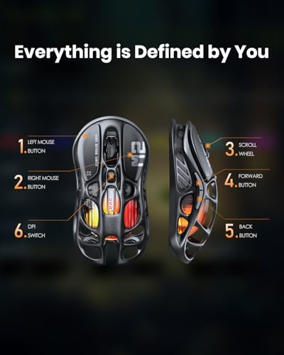 Mouse da gioco Mercury M2 - Mouse da gioco per computer MMO con sensore ottico da 26.000 DPI - Design leggero e scavato da 78 g - 5 pulsanti programmabili - 5 modalità RGB - Nero invisibile - Mouse gaming - Immagine 6