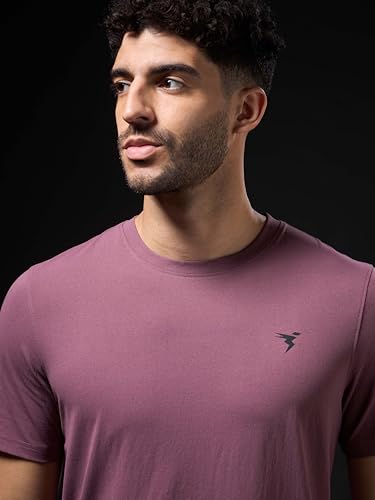 Image of TECHNOSPORT Men's Slim Fit Solid Crew Neck T-Shirt, Cotflex Quick Dry Wrinkle Resistant Polyester Sports Tee for Gym, Running, Training, Sports