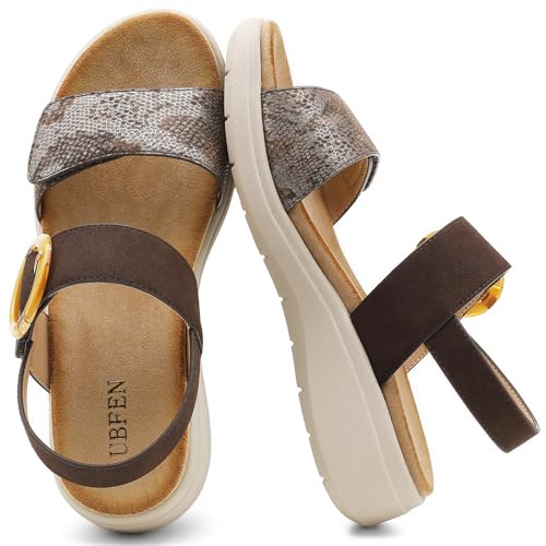Image of UBFEN Womens Outdoor Walking Sandals Comfort Stable Low Wedge Platform | Built-in Arch Support, Shock-Absorbing Cushion Insole, Versatile Buckle Sandals for Everyday Errands,and Vacation Strolls