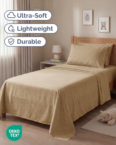 Image of Twin 4 Piece Bed Sheet Set - Breathable & Cooling Sheets - Heathered Tan