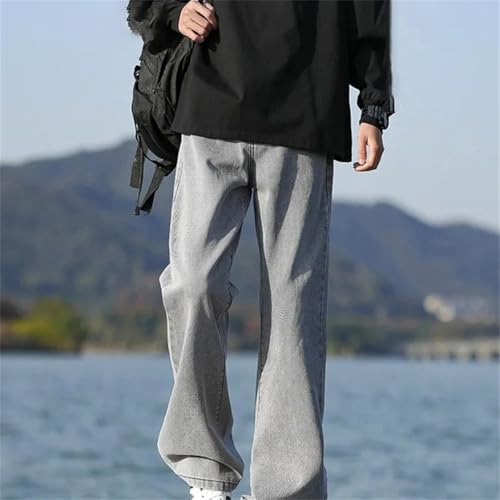 Men's Spring Jeans with Metal Ring Detail Washed Straight Leg Denim Pants Casual Streetwear Style3