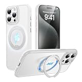 Tekka iPhone 15 Pro 用 ケース【360°回転スタンド・MagSafe対応】耐衝撃 薄型 リング一体型 スタンド付き スマホケース 米軍MIL規格 指紋防止 黄変防止 カメラ保護 動画視聴 撮影にも便利 (マット_ホワイト, iPhone 15 Pro)