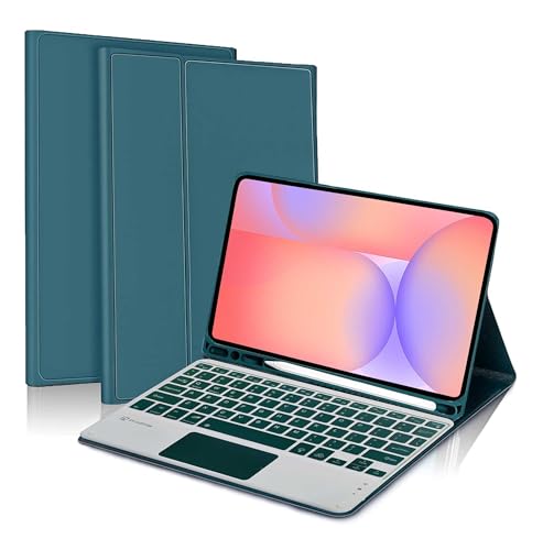 ProElite TouchPad Keyboard case for Galaxy Tab S10 Lite/S9 FE/S10 FE 10.9"/S9 11" with S Pen Holder, Magnetic Detachable Wireless Bluetooth TouchPad Keyboard Built-in 7-Colors Backlit, Dark Green