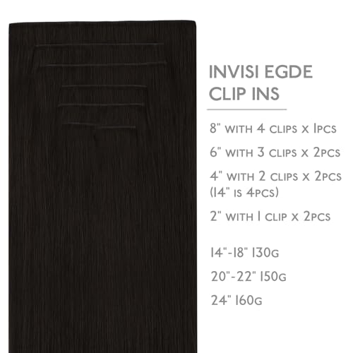 Image of WENNALIFE Invisi Edge Clip in Hair Extensions Real Human Hair, 12 Inch 80g 7pcs Dark Brown Invisible PU Skin Weft Straight Extensiones De Cabello Hmano Clip Ins