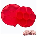 Mekek 7 in 1 Hamburger Silicone Mold, Non-Stick Food Grade Hexagonal Hamburger Patty Maker Press, Shape, & Freeze Container
