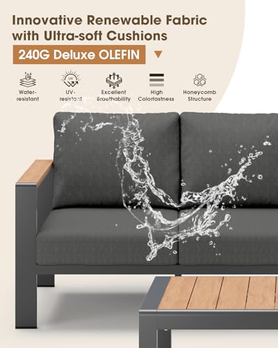 Image of Aluminum Outdoor Patio Furniture Set 6 Seats, Outdoor Sectional Corner Sofa Set, Patio Conversation Sets with Washable Cushions & Coffee Table, Patio Furniture for Backyard, Porch, Graphite