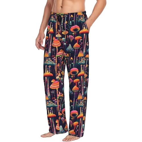 Mens Pajama Pants - Colorful Mushroom 1 Print Soft Sleep Lounge Pants For Men, Casual Pj Bottoms With Pockets