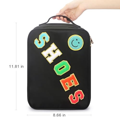 BAGWORLD Travel Shoe Bag Water Resistant Cute Shoe Pouch Holds 3 Pair of Shoes Organizer with Sewn Letter Patches2