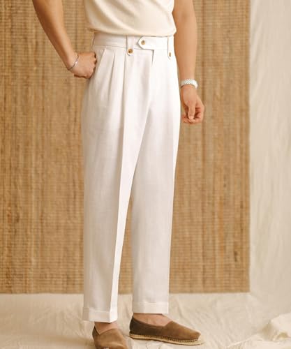 Mens Summer Linen Blend Dress Pants Vintage Modern Fit Suit Linen Pants Lounge Trousers2