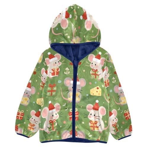Christmas Mice with Cheese Toddler Fleece Jacket Girl Boys Hooded Fleece Jacket Coat Warm Outwear Zip-up 3-10T