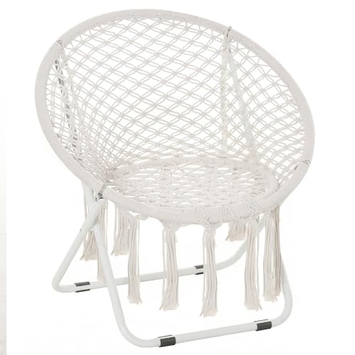 Outsunny Loveuse Fauteuil Rond de Jardin Fauteuil Lune papasan Pliable Grand Confort macramé Coton Polyester Beige