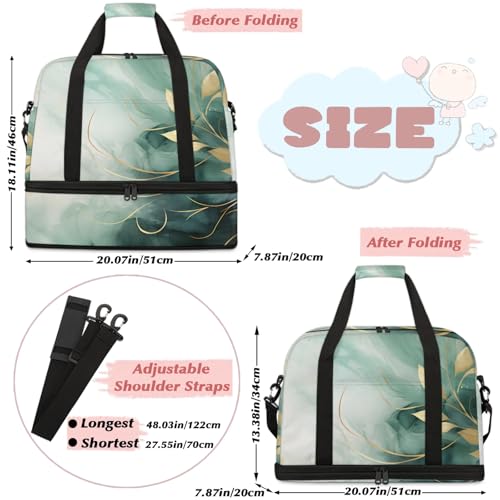 Large Weekender Overnight Bags Abstract Green Leaves Travel Duffel Bag for Women Men Gym Bags With Shoe Compartment Foldie Travel Tote Bag Carry On Personal Item Bag for Travel Gym Sports2