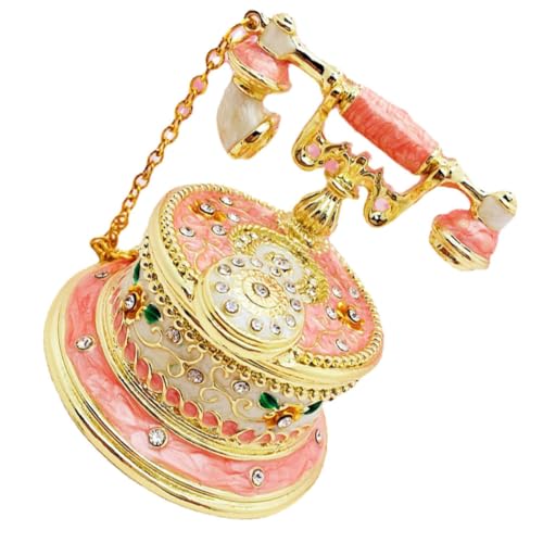 Ciieeo Joyero Vintage Pequeño en Forma de Teléfono Esmaltado Rosa, Caja de Baratijas para Pulseras y Collares, Decoración Retro para Mesa y Tocador, Accesorios de Joyería