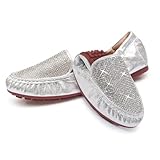 KUNWFNIX Women's Ballet Flats Foldable Classic Crown Rhinestone Slip On Flowers PU Leather Pointed Toe Comfort Flat Casual Dress Shoes