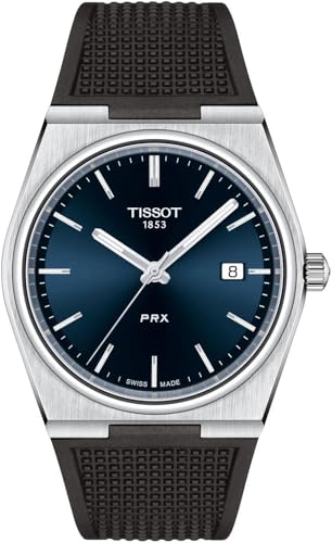 Tissot PRX, Swiss Quartz Watch for Men, 40mm Stainless Steel Case, Blue Dial, Synthetic Strap, T1374101704100