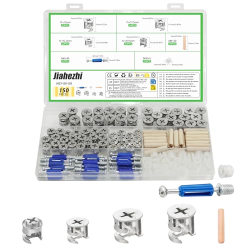 Image of 150 Pcs 3-in-1 Furniture Connector Hardware Set, Cabinet Locking Screws