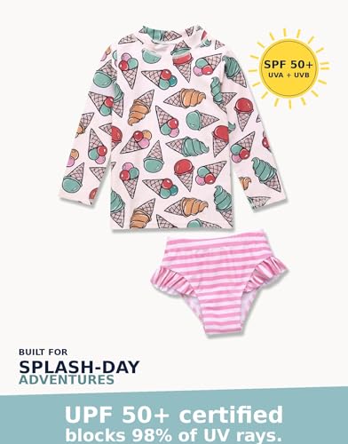 Image of VAENAIT BABY Girls Rash Guard Swimsuit UPF 50+ Long Sleeve Toddler Bathing Suit Ribbon Stawberry Floral Fruit for 2~8Years
