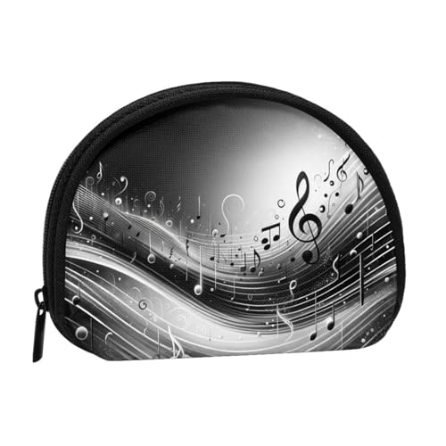 Portable Coin Purse Black-Music-Notes Mini Zippered Money Pouch Card Holder