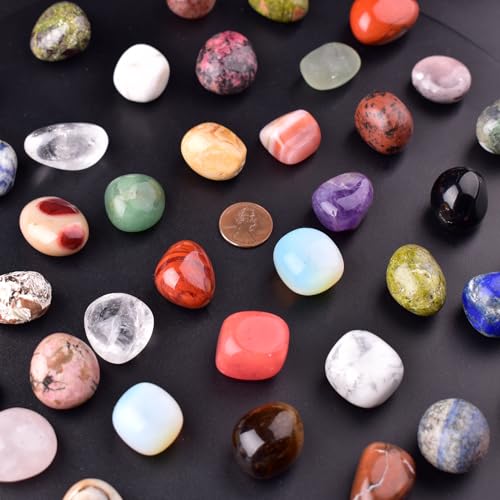 Image of Polished Colorful Crystal Stone Set - 18 Types, 0.6 inch Large Tumbled Gemstones, Bulk Decorative Pretty Rocks Collection for Meditation, Reiki, Healing, Mancala Stones and Crafts