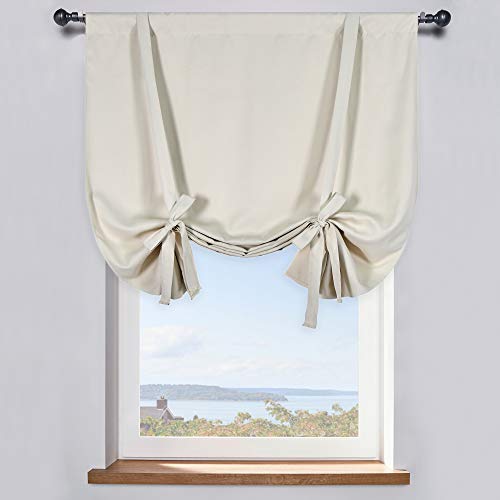 DONREN 45 inch Length Cream Beige Window Valance for Kitchen - Tie Up Curtain Roman Shade Rod Pocket Door Curtain Drapery for Home Decor Adjustable Balloon Valance,1 Pcs,W 34 x L 45 in