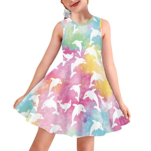 Casual High Waist Twirl Flowy Swing Sleeveless Dress Cute Girls Midi Skater Dress for 3-16 Years Old3