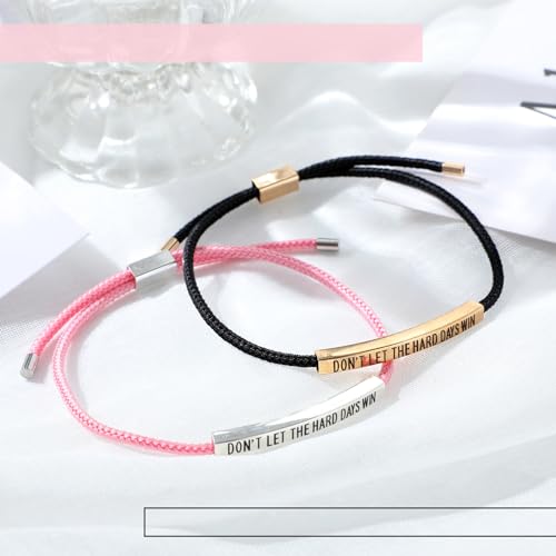 2 Pcs Couples Bracelets Stainless Steel Dont Let The Hard Days Win Bracelet for Women Men Inspirational Handmade Braided Adjustable Wrap with 2 Cards for friend Birthday Gift Jewelry4