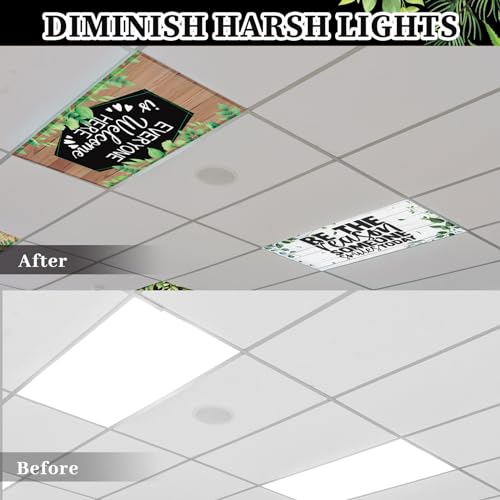 Image of ROCEEI Pack of 4 Fluorescent Light Covers for Ceiling Lights, 4 x 2 Ft, Magnetic Light Covers for Classroom Office Home School Ceiling Decor(Farmhouse)