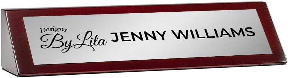 Custom Color Logo Rosewood Nameplate - Personalized Desk Sign with Company Logo, Name, and Title (2 x 10" or 2 x 8")