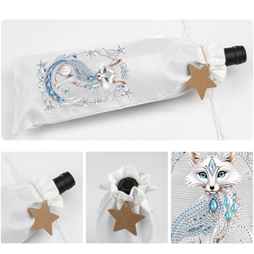 Image of DIY 5D Diamond Painting Gift Wrap, Special Shaped Diamond Art Linen Cover for Champagne Decoration, Christmas Wedding Birthday Party Supplies (Crystal Fox)