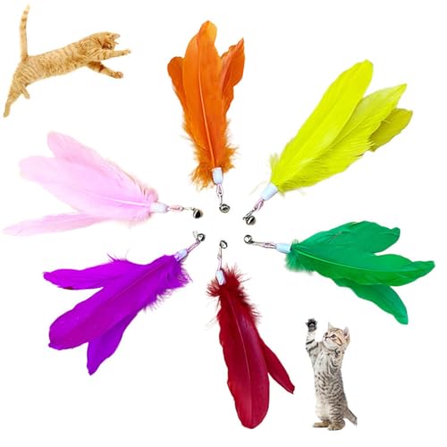 Image of 6PCS Cat Toys, 6-Color Cat Feather Toppers with Bells Replaceable Flying Bird Toy Attachments for Kittens & Persian Cats Safe Cat Toys Accessories (No Wand Included)