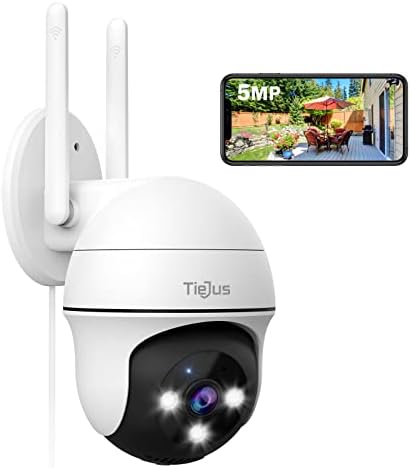 TIEJUS Security Camera Outdoor, 5MP Outdoor Security Camera with 360° PTZ, 24/7 Wired Home Surveillance Camera, 2.4G WiFi/Auto-Human Tracking/Color Night Vision/2-Way Talk/with Alexa/Voice Detection