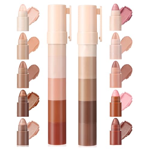 2 Piezas Sombra de Ojos en Barra Set, 8 Colores Lápiz de Sombra de Ojos, Eyeshadow Stick Altamente Pigmentada, Sombra de Ojos en Crema Crayón, Larga Duración Impermeable Maquillaje Para Ojos