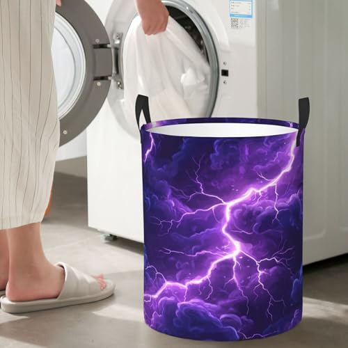 Panier à linge pliable en tissu violet M : solution gain de place - 8