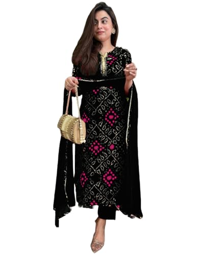 Image of GoSriKi Viscose Printed Straight Kurta with Pant and Dupatta for Women | Viscose Wine | 3 /4 Sleeve | Round Neck V-Slit | Ethnic Wear Casual Wear
