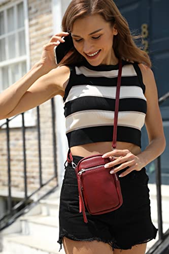 Image of befen Genuine Leather Crossbody Cell Phone Purse for Women, Small Zip Around RFID Blocking Crossbody Wallet Bags