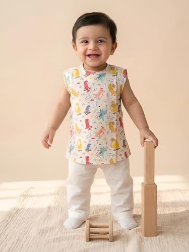Image of POLKA TOTS Pure Cotton New Born Dress | Ultra-Soft, Breathable & Lightweight Sleeveless Jhabla Pant Set for Baby Boys & Girls | Baby Summer Clothes | Traditional Jabla & Pyjama Set for Newborns