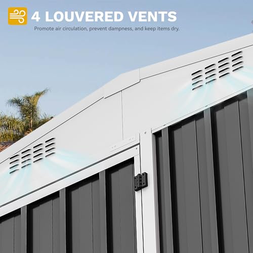 Image of DWVO 8 x 4 ft Outdoor Storage Shed with 2-Tier Shelf, Metal Tool Shed & Garden Storage Cabinet for Backyard, Patio, Equipment & Bike, Black