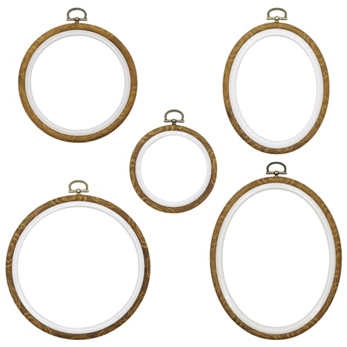 Image of Faylapa 5Pcs 3.9 inch to 7.4 inch Embroidery Hoop Round Oval Cross Stitch