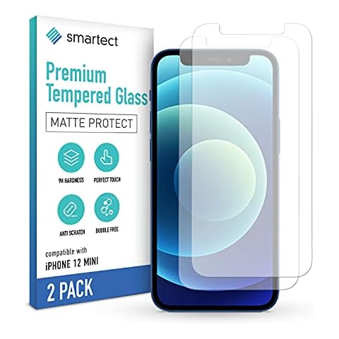 smartect Anti Glare Screen Protector for iPhone 12 mini [2x MATTE] - 9H Tempered Glass - Bubble-Free Protective Film - Anti-Fingerprint Screen Cover Cover